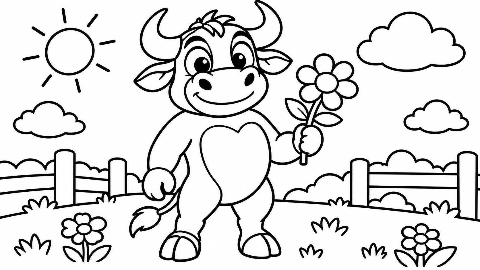 Desenho para colorir: O Boi com uma flor