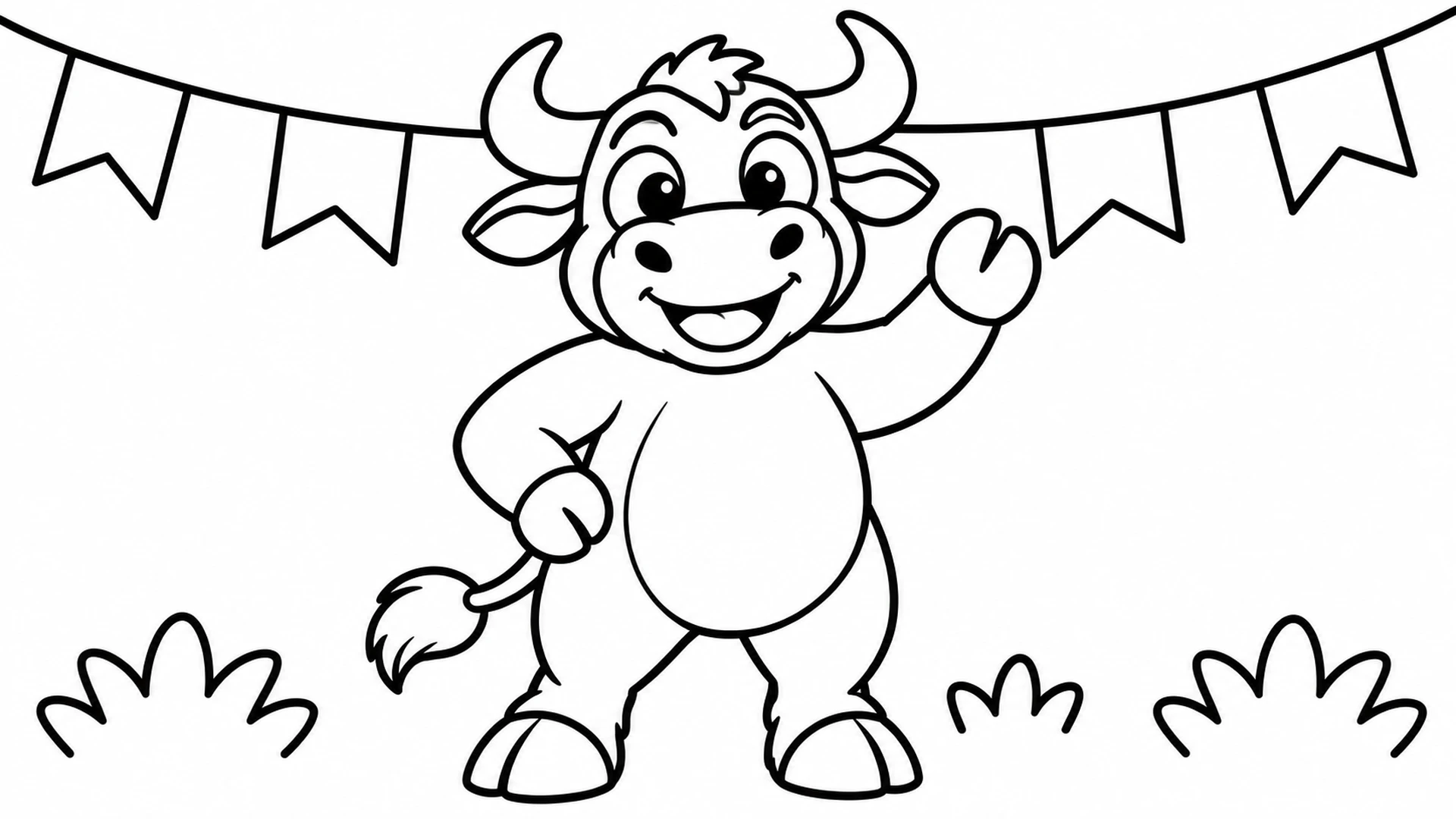 Desenho para colorir: Boi da Cara Preta com bandeirinhas