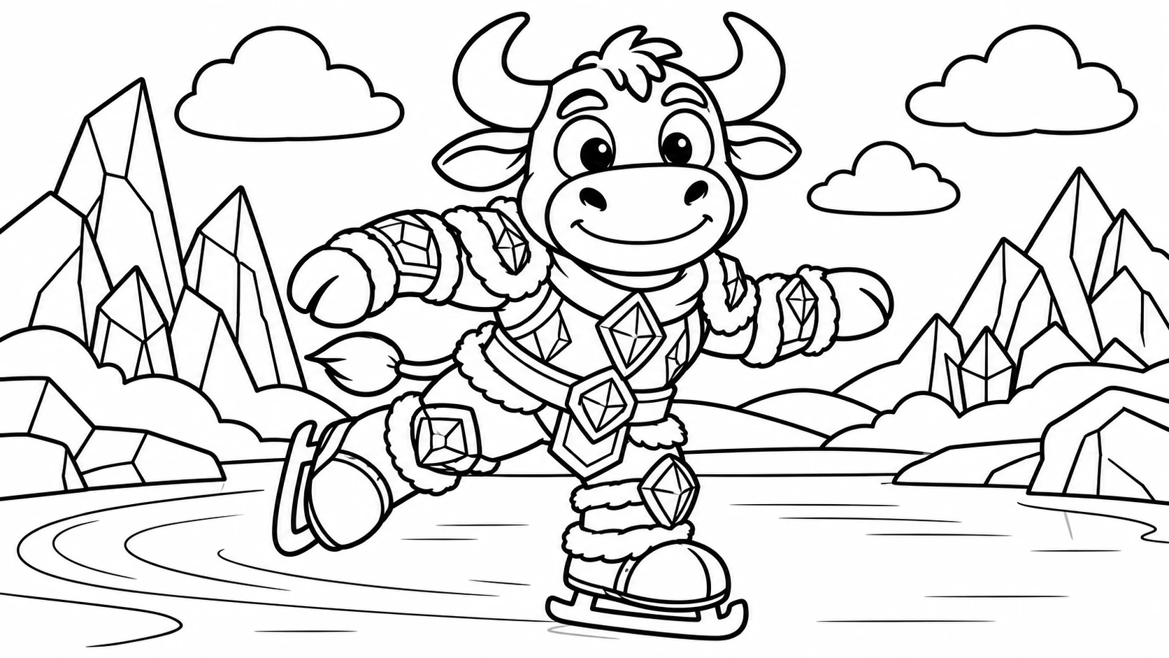 Desenho para colorir: Boi de Gelo patinando