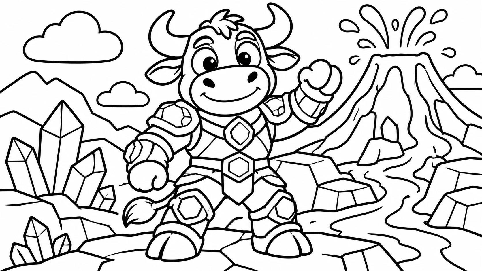 Desenho para colorir: Boi de Lava no vulcão
