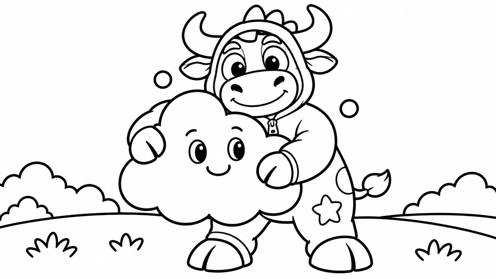 Desenho para colorir: Abraçando uma nuvem