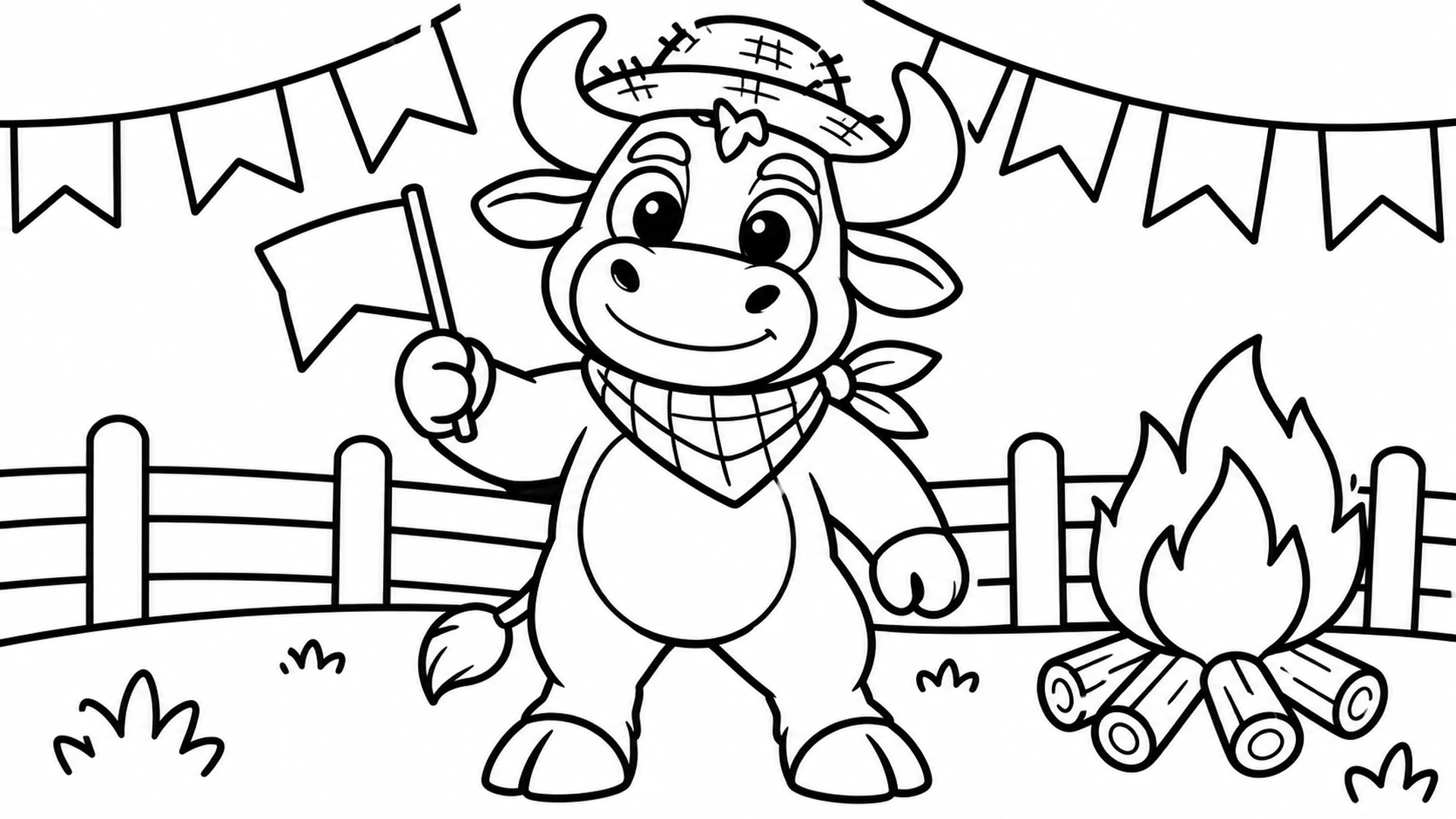 Desenho para colorir: Boi com chapéu de palha