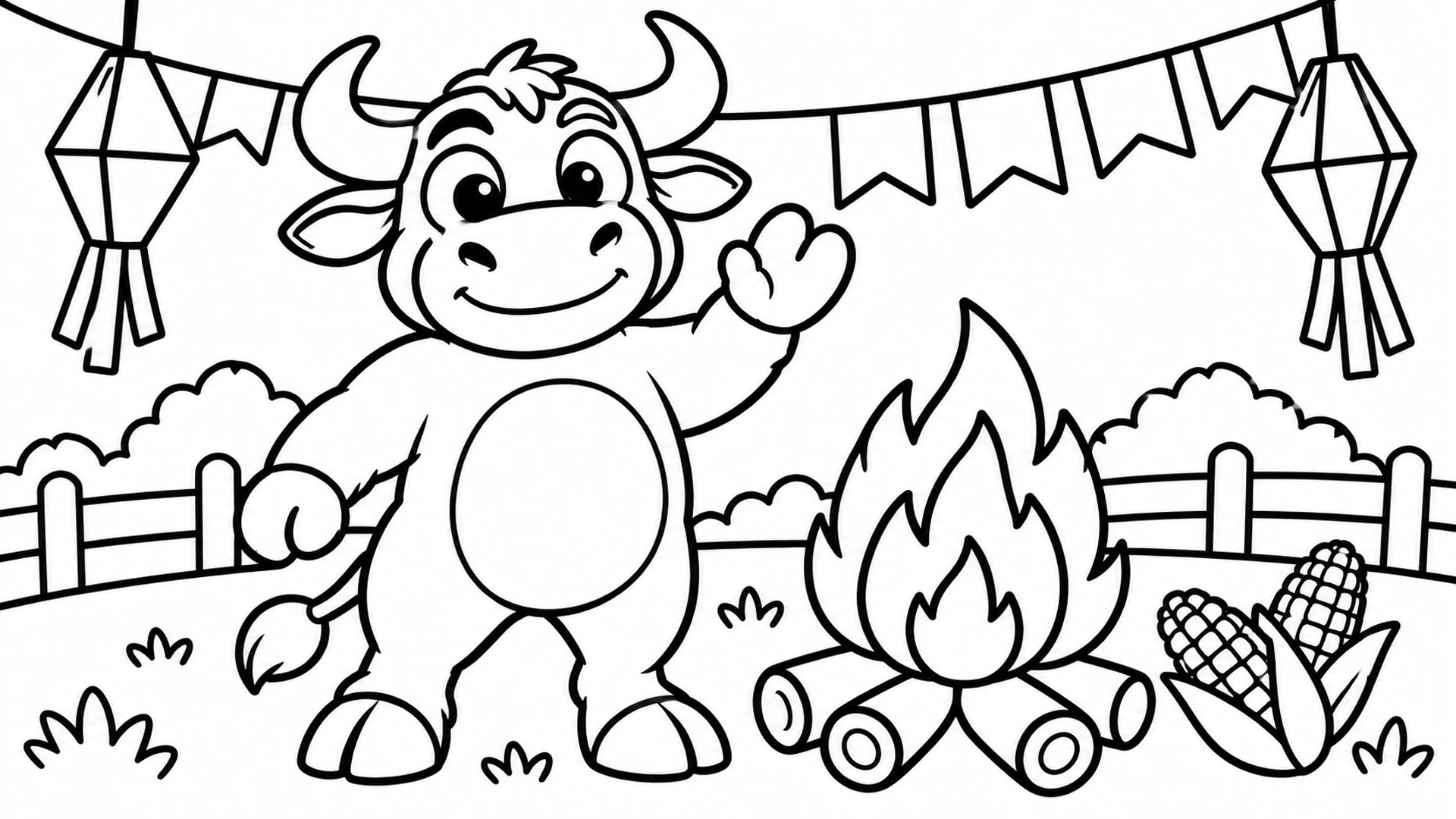 Desenho para colorir: Boi na fogueira de brinquedo