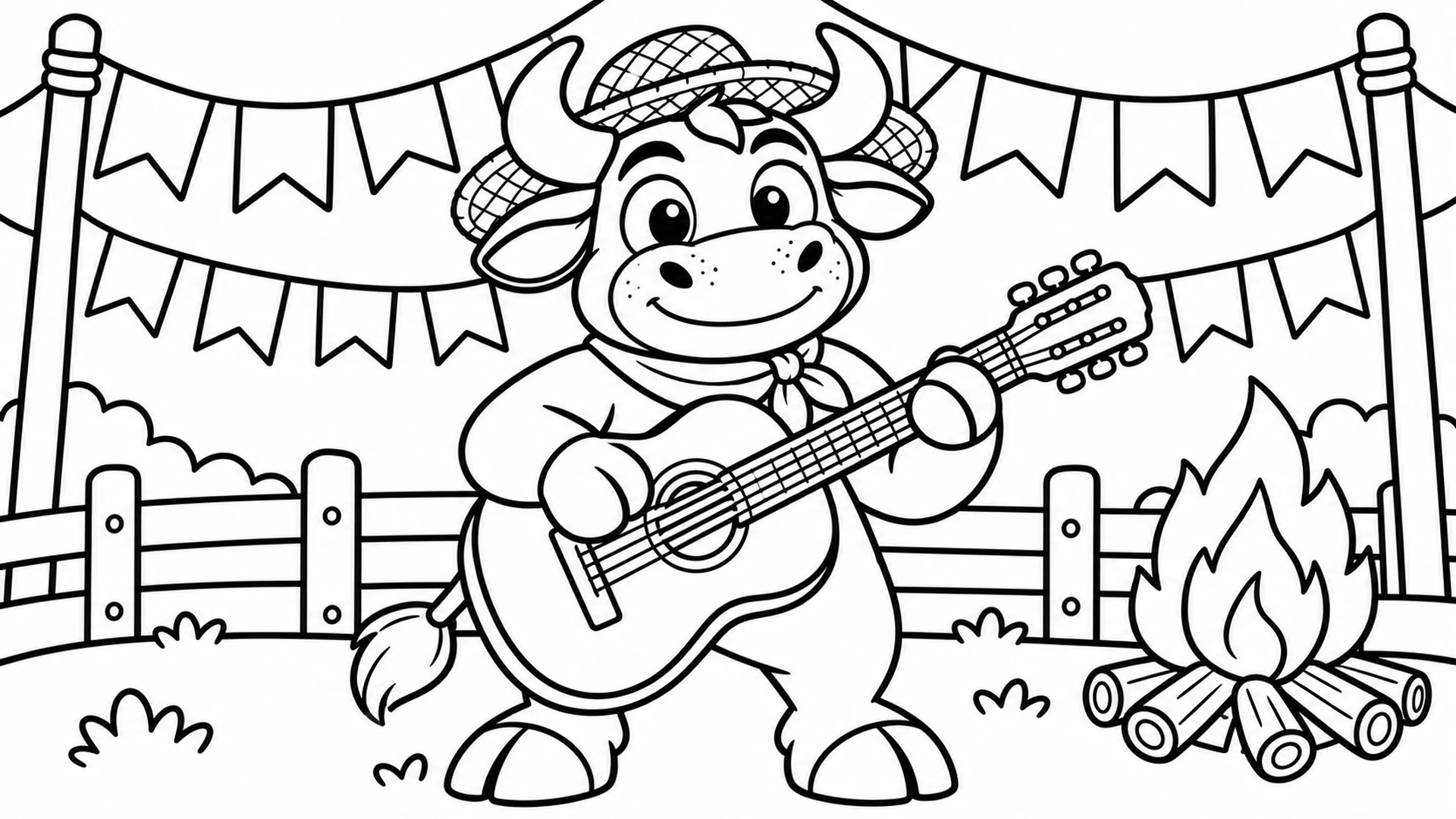 Desenho para colorir: Boi Marrom tocando violão