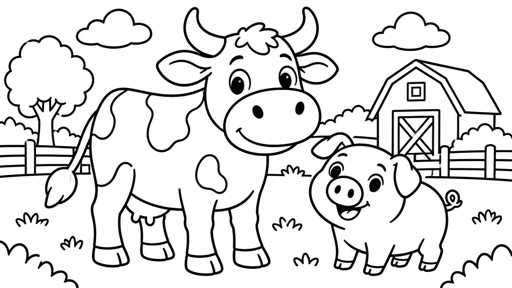 Desenho para colorir: Vaca e porquinho