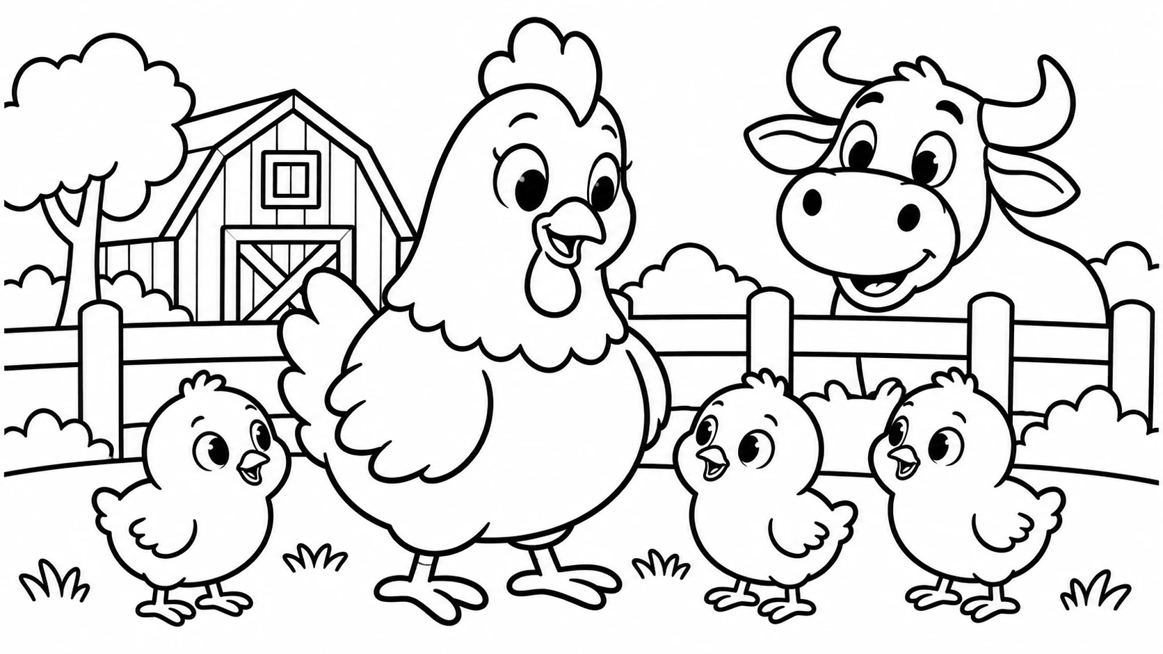 Desenho para colorir: Galinha e pintinhos